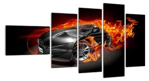 Obraz hořící auto (110x60cm)