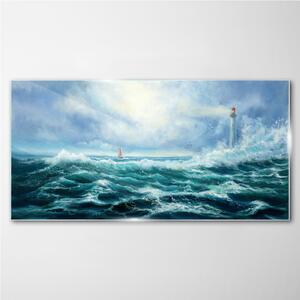 Obraz na skle Obraz na skle Storm vlny Lighthouse