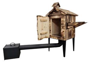 HBG Dřevěná udírna s topeništěm, komínkem, dvířky, pultíkem 125x50x50 cm opálená