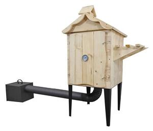 HBG Dřevěná udírna s topeništěm, komínkem, dvířky, pultíkem 125x50x50 cm přírodní