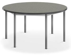 AJ Produkty Stůl SONITUS, Ø1200x600 mm, stříbrné nohy, deska s linoleem, tmavě šedá