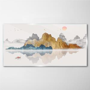 Obraz na skle Obraz na skle Abstrakce Jezero hory