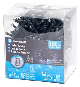 Aigostar - LED Venkovní vánoční řetěz 300xLED/8 funkcí 15,3m IP44 studená bílá