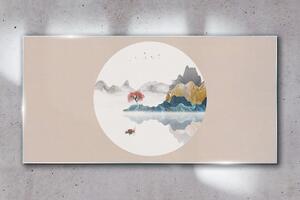 Obraz na skle Obraz na skle Abstrakce Jezero hory