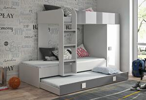 Dětská patrová postel LEON 2, 254,5x165x94,5, bílá/růžová lesk, pravá