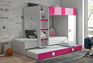 Dětská patrová postel TOLEDO 2, 254,5x165x94,5, růžová/růžová lesk, levá