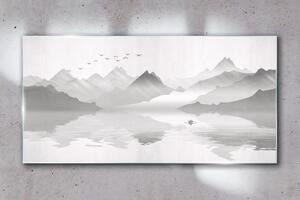 Obraz na skle Obraz na skle Abstrakce Jezero hory ptáků