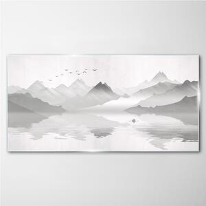 Obraz na skle Obraz na skle Abstrakce Jezero hory ptáků