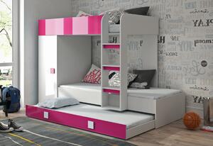 Dětská patrová postel TOLEDO 2, 254,5x165x94,5, bílá/růžová lesk, pravá