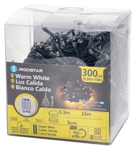 Aigostar-LED Venkovní řetěz 300xLED/8 funkcí 3xAA 15,3m IP44 teplá bílá