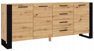 Komoda NUKA 197 cm 4 zásuvky dub artisan černá