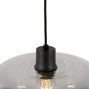 Art deco závěsná lampa černá s kouřovým sklem - Bizle