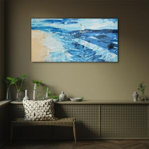 Obraz na skle Obraz na skle Malování pobřeží moře lodi