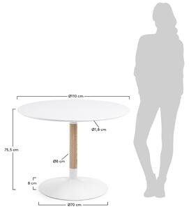 Bílý lakovaný jídelní stůl Kave Home Trick 110 cm s jasanovou podnoží