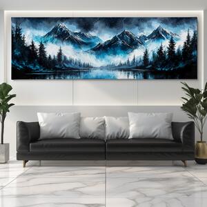 Obraz na plátně - Horské štíty vykukují z mlhy nad jezerem FeelHappy.cz Velikost obrazu (šířka x výška): 60 x 20 cm