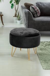 Elegantní taburet DRAVIEN s úložným prostorem - černý / zlatý