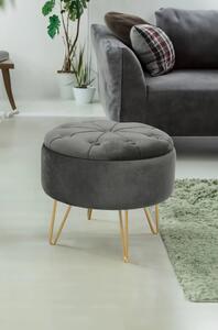 Elegantní taburet DRAVIEN s úložným prostorem - šedý / zlatý