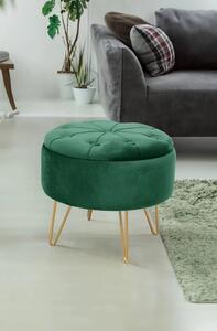 Elegantní taburet DRAVIEN s úložným prostorem - láhvově zelený / zlatý