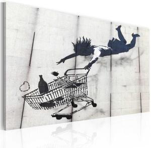 Obraz - Falling woman with supermarket trolley (Banksy)