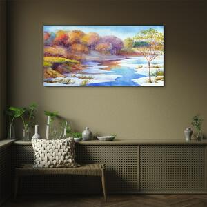 Obraz na skle Obraz na skle Akvarel strom řeka