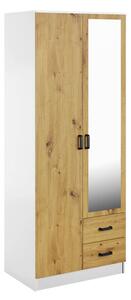 Skříň se zrcadlem 2D2S bílá / dub artisan Kami