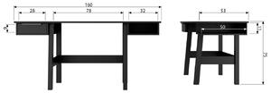 Hoorns Černý borovicový pracovní stůl Carwyn 160 x 53 cm
