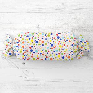 Biante Dětský polštář válec bonbon Sandra SA-006 Barevné puntíky na bílém 15x40 cm