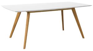 Matně bílý lakovaný dřevěný jídelní stůl Tenzo Bess 185 x 95 cm s dubovou podnoží