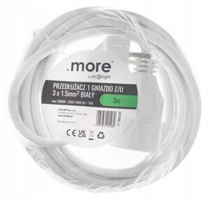Prodlužovací síťový kabel s uzemněním, 1 zásuvka, 3M, bílý - 2500W
