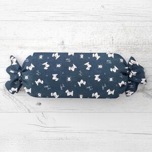 Biante Polštář válec bonbon Sandra SA-103 Teriéři na tmavě modrém 15x40 cm