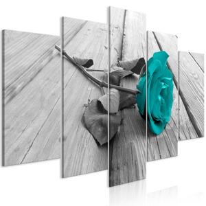 Obraz - Rose on Wood (5 Parts) Wide Turquoise