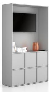 Kancelářská skříň FRAME, 6x dveře, prostor pro TV, 1299 x 450 x 2162 mm, PUSH-lock, šedá