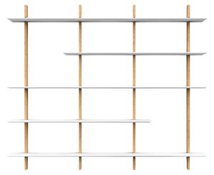 Bílý dřevěný nástěnný regál Tenzo Bridge s bukovými sloupky 190 x 224 cm