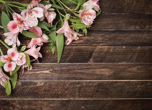 Malvis ® Tapeta dřevo s liliemi Vel. (šířka x výška): 144 x 105 cm
