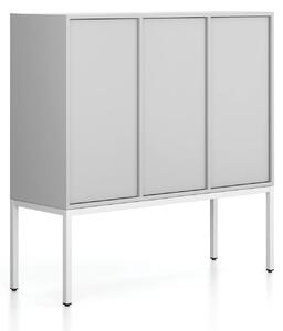 Kancelářská skříň FRAME, nízká, bílá podnož, 3x dveře, 1299 x 450 x 1331 mm, PUSH-lock, šedá