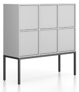Kancelářská skříň FRAME, nízká, černá podnož, 6x dveře, 1299 x 450 x 1331 mm, PUSH-lock, šedá