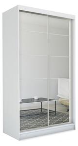 Skříň s posuvnými dveřmi a zrcadlem FLORES + Tichý dojezd, bílá,150x216x61