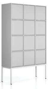 Kancelářská skříň FRAME, bílá podnož, 12x dveře, 1299 x 450 x 2185 mm, PUSH-lock, šedá