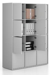Kancelářská skříň FRAME, 12x dveře, 1299 x 450 x 1735 mm, PUSH-lock, šedá