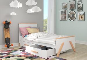 Dětská postel KAROLI + matrace, 80x180, bílá/buk