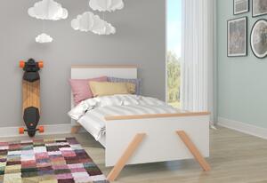Dětská postel KAROLI + matrace, 80x180, bílá/buk