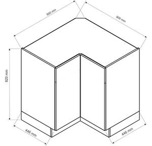 Kuchyňská skříňka dolní rohová SELENA DRP, 90/90x82x44,6, dub artisan/černá/bílá