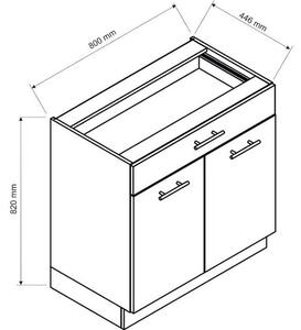 Kuchyňská skříňka dolní dvoudveřová ELENA D 80S/1, 80x82x44,6, dub artisan/černá/bílá