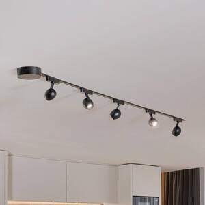 Lindby Lumaro track system, reflektory, 5 světel, černé, Ø6cm, 48V, stmívatelné, stmívatelný, Černá, Obývací pokoj / jídelna, Plast, Moderní