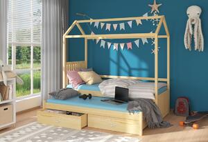 Dětská postel JONASZEK Domek + matrace, 80x180/80x170, borovice