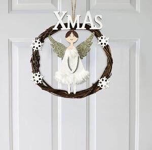 Tutumi - Kulatá vánoční výzdoba na dveře Anděl 16cm KL-21X15, hnědá, CHR-00675