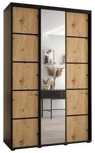 Šatní skříň DAVOS 5 posuvné dvěře a zrcadlo, 150×235×45, Černá / DUB Artisan / černé