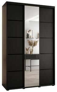 Šatní skříň DAVOS 5 posuvné dvěře a zrcadlo, 150×235×45, Černá / černé pojezdy