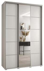 Šatní skříň DAVOS 5 posuvné dvěře a zrcadlo, 150×235×45, Bílá / stříbrné pojezdy