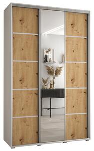Šatní skříň DAVOS 5 posuvné dvěře a zrcadlo, 150×235×45, Bílá / DUB Artisan / stříbrné